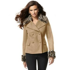 Cropped INC peacoat with faux fur